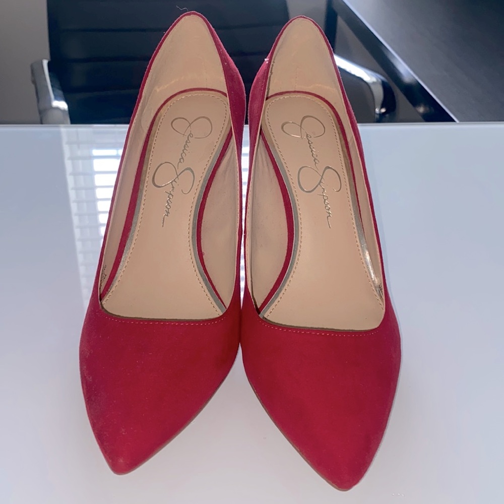 Jessica Simpson Red Faux Sued Pump Heels - Women 7.5 : 38